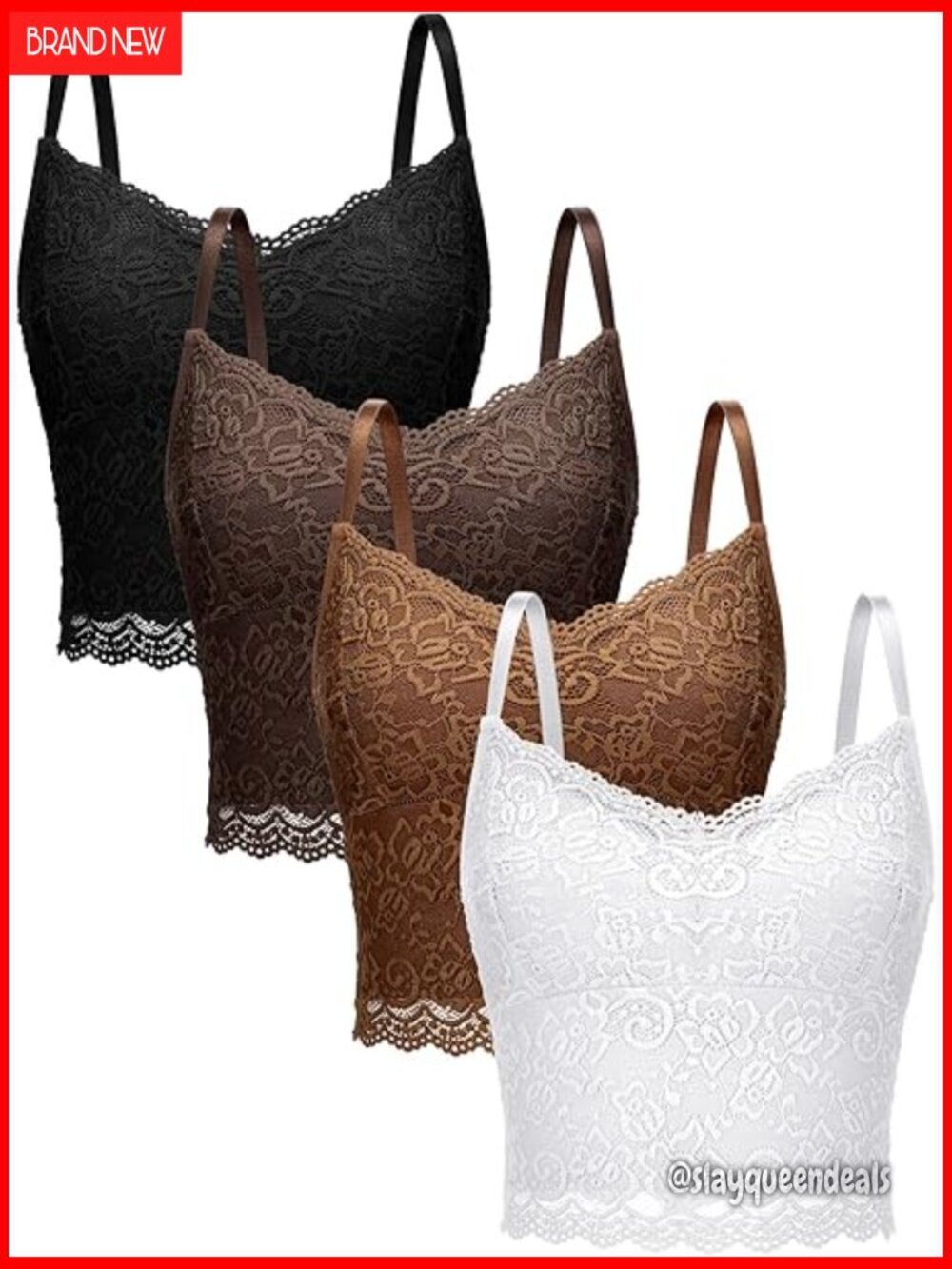 4-Piece Lace Camisole Set, Spaghetti Strap Crop Tops, V-Neck Slim Fit